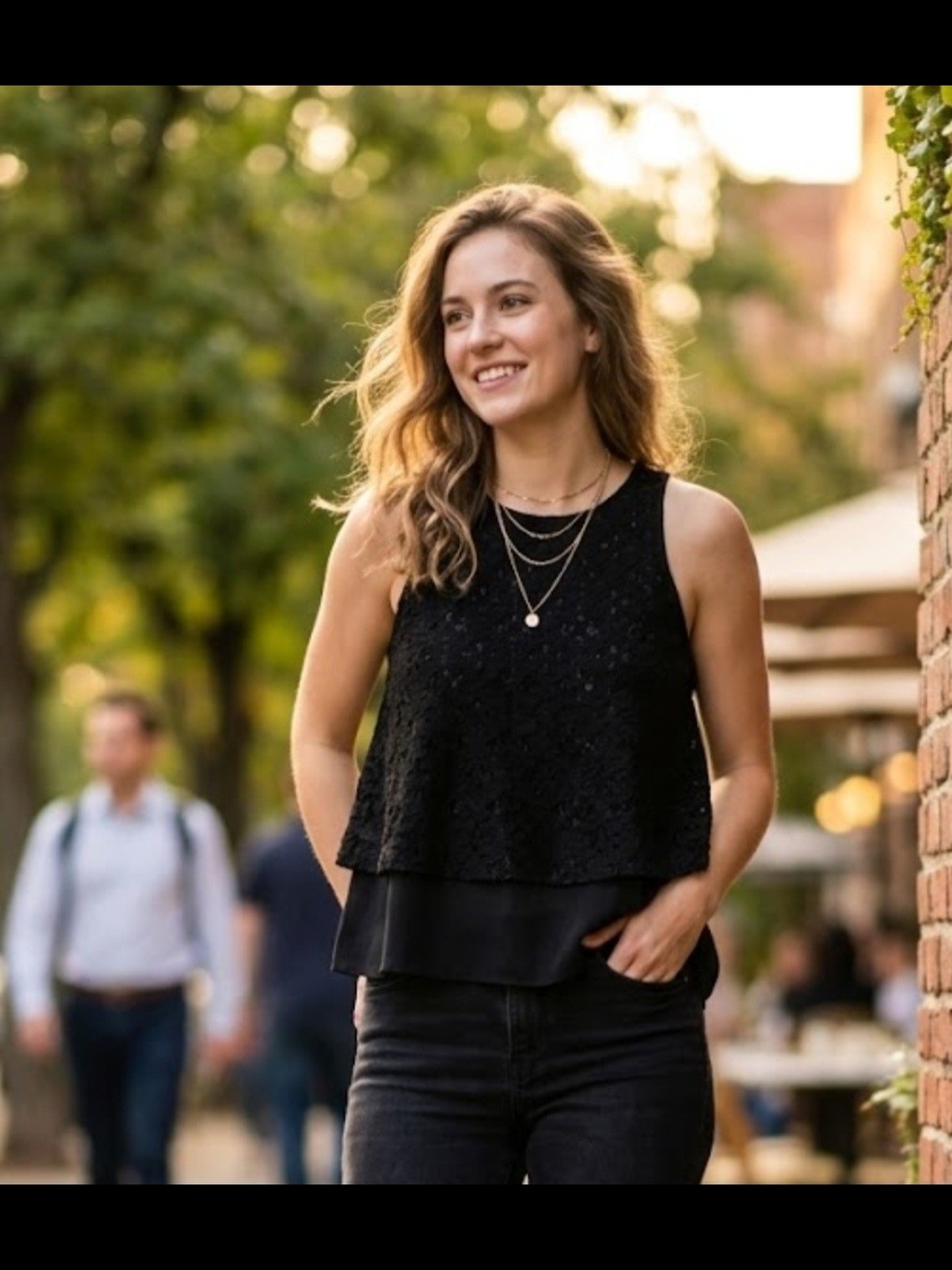 Vince Camuto Black Layered Lace Tank